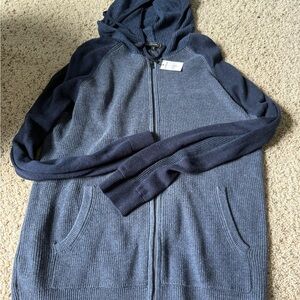 Express Men's Dark Blue Zip-Up Sweater